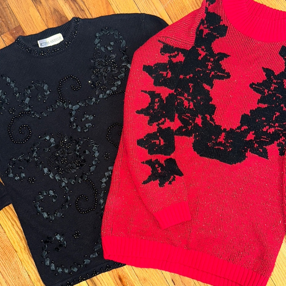 Two vintage sweaters, crewneck and mock neck . Perfect for Christmas parties.